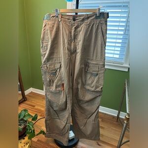 Abercrombie & Fitch large vintage cargo paratrooper pants mens tan with belt A&F